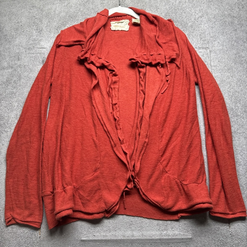 Anthropologie cashmere blend cardigan red orange ruffle front womens medium